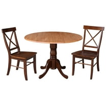 42 in. Dual Drop Leaf Table with 2 Cross Back Dining Chairs - 3 Piece Dining Set
