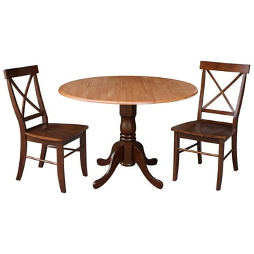 42 in. Dual Drop Leaf Table with 2 Cross Back Dining Chairs - 3 Piece Dining Set