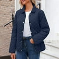 thumbnail image 4 of Feancey Women Plus Size Puffer Coats Fall Long Sleeve Lightweight Down Jackets Solid Casual Snap Button Quilted Jacket Trendy Outerwear Coat Christmas Gift Navy 3XL, 4 of 10