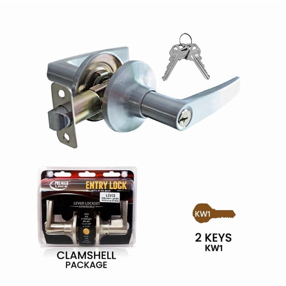 Premier Lock Satin Nickel Commercial Entry Lever 2 KW1 Keys