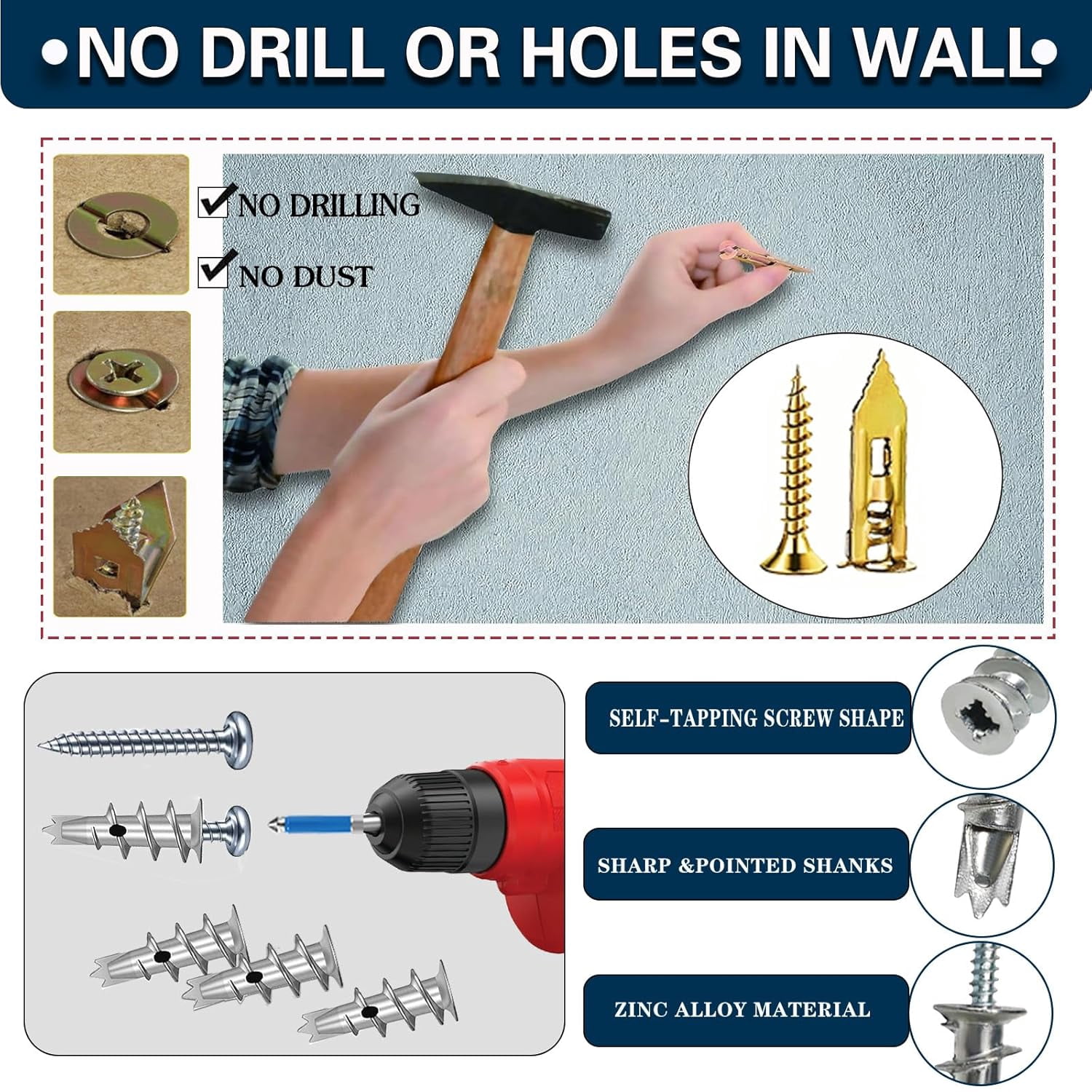 660PCS Self Drilling Drywall Anchors with Screws Kit,5-Sizes Metal Expansion Bolt for Dry Wall,330 PCS Sheetrock Anchors and 330 PCS Screws-No Drill Needed