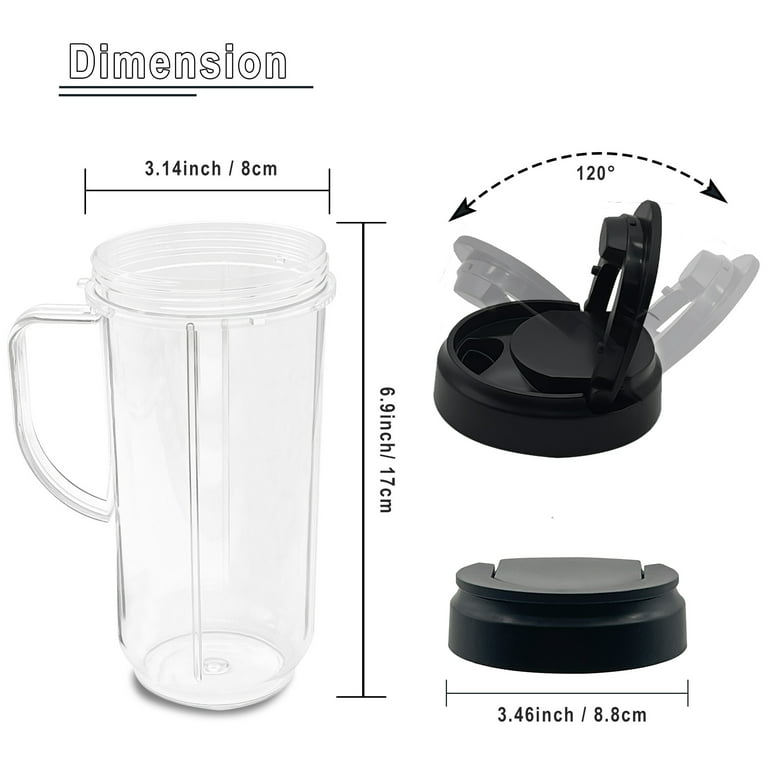2 Packs 22oz Tall Replacement Blender Cup with 2 Flip Top to Go Lid and Handle Compatible with Magic Bullet Cups Travel Mugs 250W MB1001 Blender