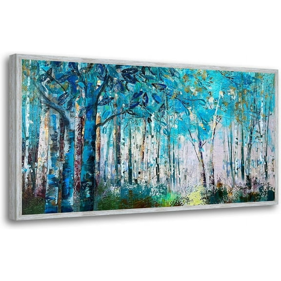 Aaheei Blue Tree Canvas Wall Art Forest Landscape Picture Nature Teal Abstract Painting Turquoise Artwork for Living Room Bedroom Home Office Bathroom Wall Decor