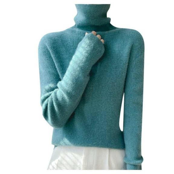 RMGVDSD Women Autumn Winter Turtleneck Knitted Sweater With Slim Fit Solid Color Bottoming Shirt Soft Sweaters Long Sleeve Sweater Trendy Casual Sweater Tops /Blue