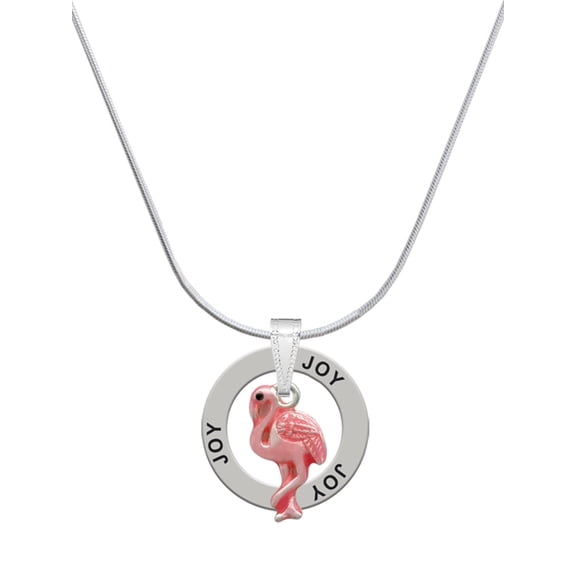 Delight Jewelry Silvertone Hot Pink Flamingo Joy Ring Charm Necklace, 18"