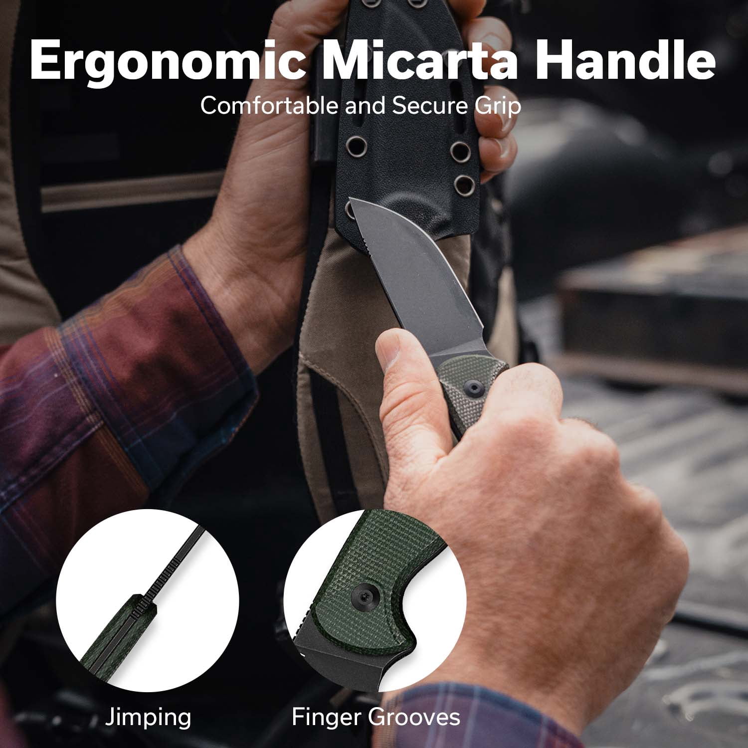 CIVIVI Timberbark Fixed Blade Knife with Kydex Sheath & Clip, 3.2" 14C28N Blade Micarta Handle with Lanyard, Ideal EDC Hunting Knife for Outdoor Adventures Camping Hiking C23094-3, Green