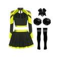 thumbnail image 2 of Runhomal Womens Shiny Cheerleading Uniform Set Long Sleeve Crop Top With Rhinestones Skating Skirt Fluorescent Yellow B XXL, 2 of 4