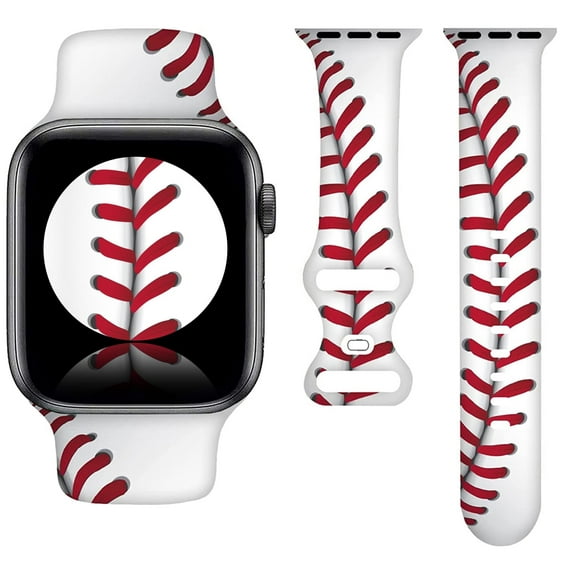 Baseball Line Sport Bands Compatible with Apple Watch Band 38MM 40MM 41MM, Silicone Strap Compatible with iWatch Bands Ultra Series SE 9 8 7 6 5 4 3 2 1 for Women Men