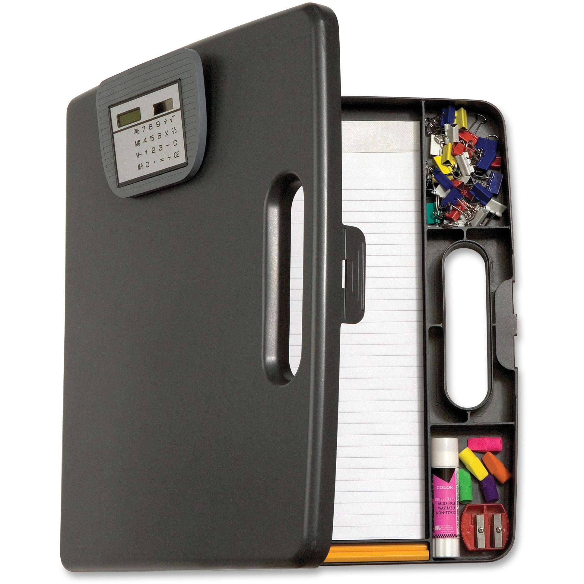 Officemate OIC Portable Clipboard Case with Calculator, Gray (83372