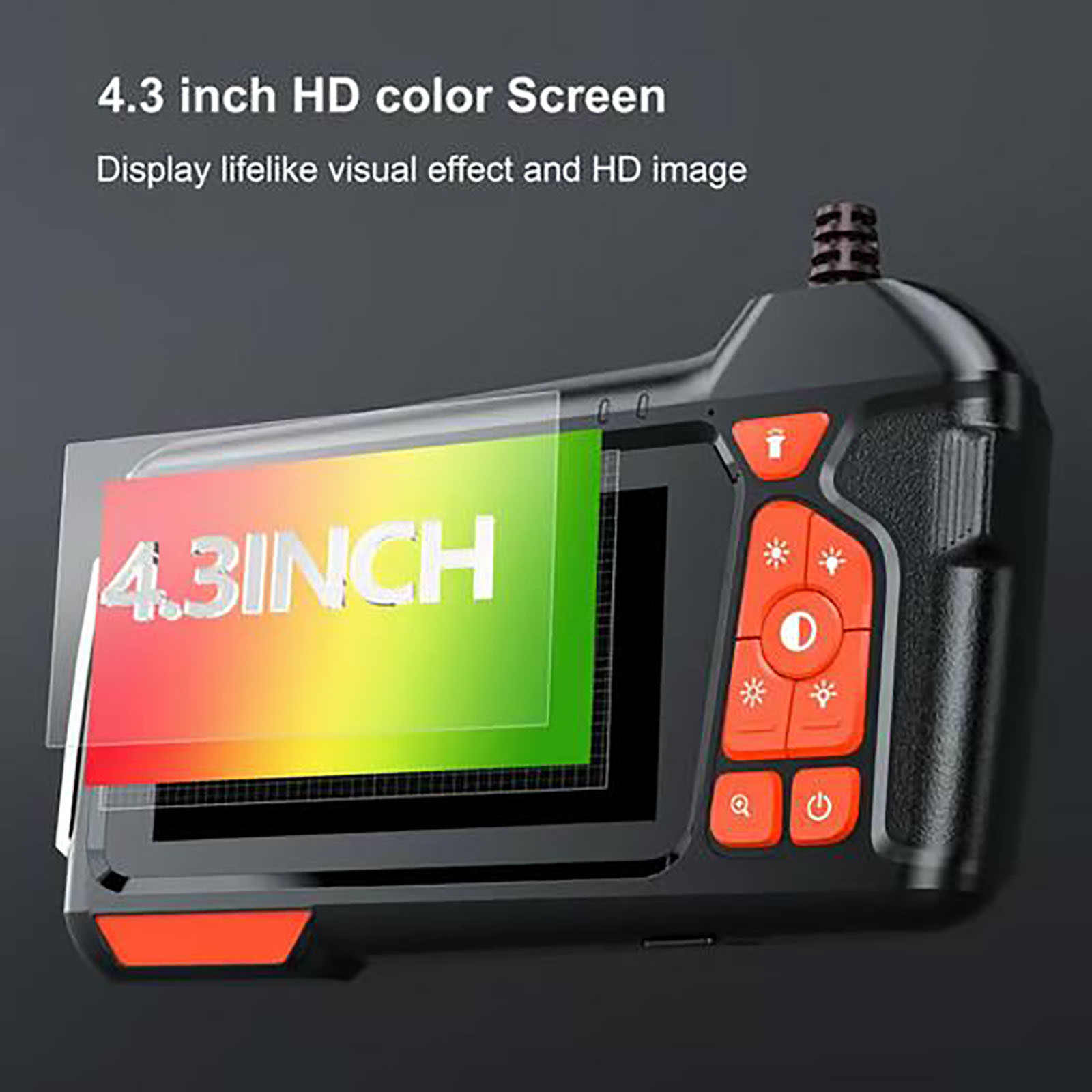 Dual Lens Industrial Endoscope, 1080P Digital Borescope Inspection Camera, 8mm IP67 Waterproof Camera, Sewer Camera with 4.3" LCD Screen, 8 LED Lights, 6.56FT Semi-Rigid Cable