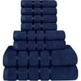 thumbnail image 4 of 8 Piece Luxury Towel Set, 2 Bath, 2 Hand, and 4 Wash Cloths, 600 GSM Ring Spun Cotton, Highly Absorbent Viscose Stripe Towels, Ideal for Everyday use, Navy, 4 of 9