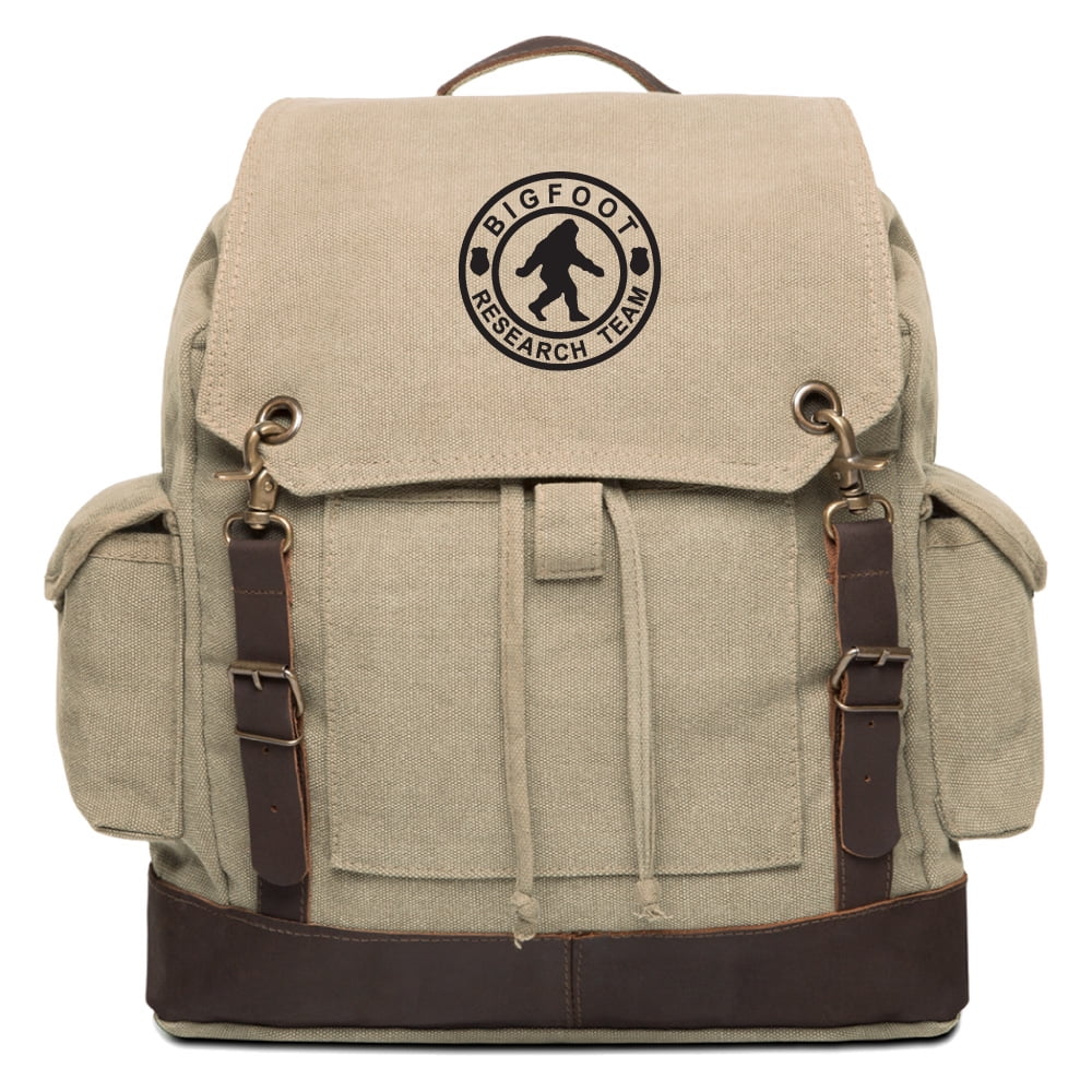 Bigfoot Research Team Rucksack Backpack with Leather Strap Khaki