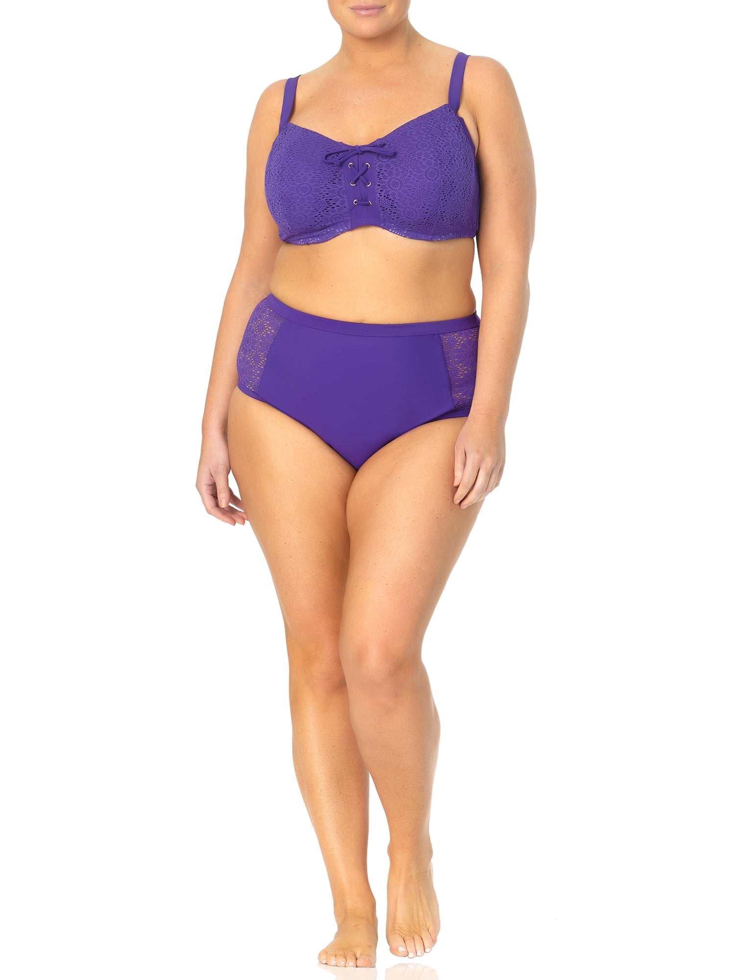 Terra & Sky Women's Plus Lace Front Bikini Top Swimsuit