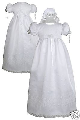 New Baby Infant Girl Toddler Christening Baptism Bonnet Formal Dress White 0-18M 