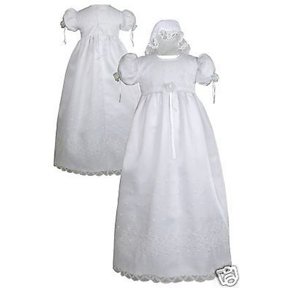 Baby Toddler Girl Christening Baptism Formal White Dress Bonnet 0 1 2 3 4 0-30M