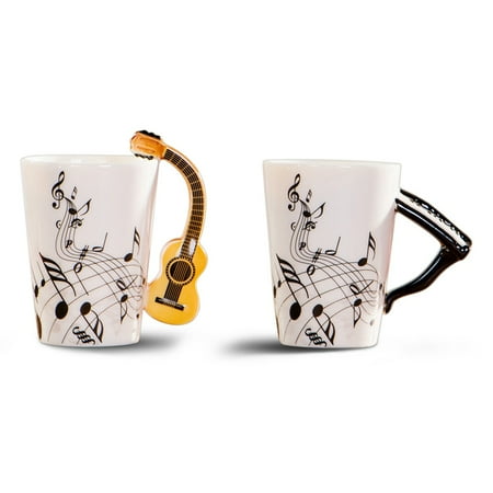 

2 Pcs Ceramic Cup Free Spectrum Coffee Milk Tea Cup Unique Musical Instrument Gift Cup Guitar Handle & Piano Handle