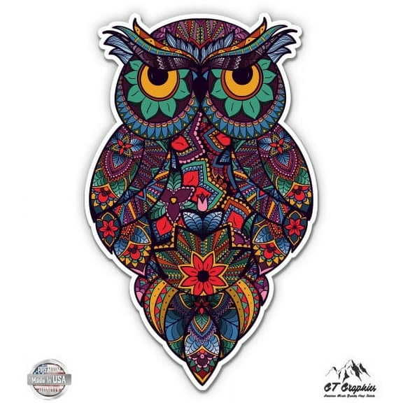 Beautiful Owl Colorful - 3" Vinyl Sticker - For Car Laptop I-Pad Phone Helmet Hard Hat - Waterproof Decal