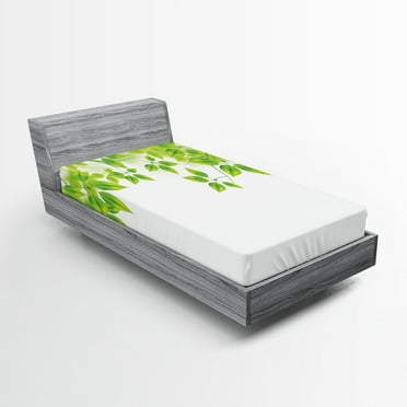 Ambesonne Tree Fitted Sheet, Leaves Spring Art, Twin Size, Green White