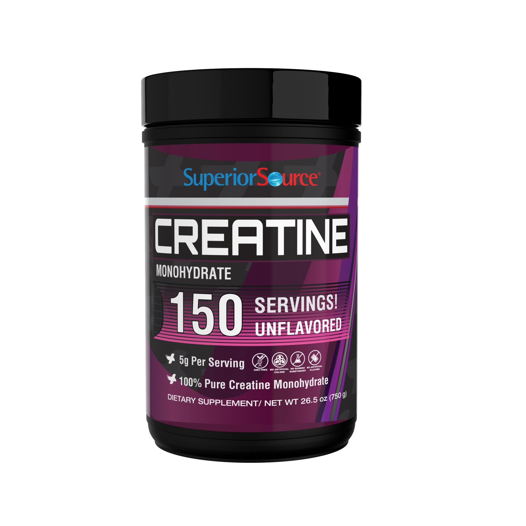 Superior Source Creatine Monohydrate, 750G, 5000mg Per Serv (5g) - 150 Servings, 26.5 oz, Muscle Growth, Enhanced Strength, Supports Post-Workout Recovery, Ideal for High-Intensity Training, Non-GMO