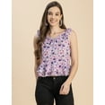 thumbnail image 2 of Moomaya Sleeveless V Neck Printed Georgette Top - Women's Trendy Peplum Top, 2 of 9