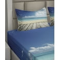 thumbnail image 2 of Ambesonne Landscape Fitted & Top Sheet Set with Shams, Exotic Ocean Nautical, Cream Turquoise White, 2 of 4