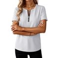 thumbnail image 5 of Miluxas Women's Zip Up Short Sleeve Pullover Top V-Neck Solid Casual T-Shirt Summer Basic Work Daily Outfits White, 5 of 6