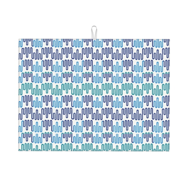 YFYANG Absorbent and Non-Slip Dish Drying Mat for Kitchen, Blue Wavy Lines Microfiber Large Drying Pad, 18 x 24 in