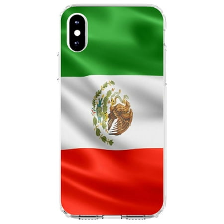 DistinctInk Clear Shockproof Hybrid Case for iPhone X / XS (5.8" Screen) - TPU Bumper, Acrylic Back, Tempered Glass Screen Protector - Red White Green Mexican Flag Mexico