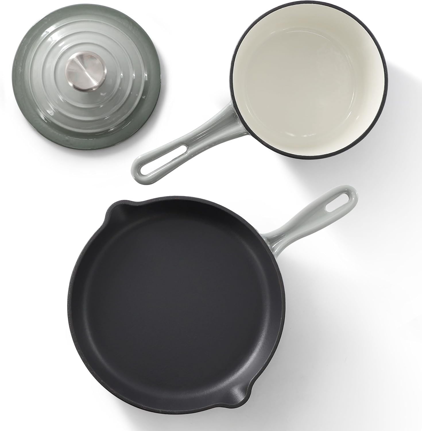 7 Piece Enameled Cast Iron Cookware Set, Heavy Duty Pots and Pans with Durable Enamel Finish, Cast Iron Kitchen Cookware Collection