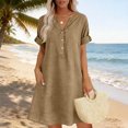 thumbnail image 5 of Linen Dress for Women Ihhxva Cotton Loose Fit V-Neck Button Front with Pockets Casual down Summer Beach Midi Shift Style A-Line S-5XL, 5 of 7