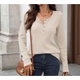 thumbnail image 5 of Women’s Long-Sleeve Henley Top Soft Knit Button Pullover Casual Loose Fit Neck Lightweight Tunic Blouse Basic Tees Fall Sweaters, 5 of 7
