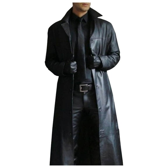 Baqcunre Trench Coat Men Men'S Long Cardigan Coat Button Jacket Leather Windbreaker Long Sleeve Coat Warm Long Fashion Coat Leather Jacket Men Tops For Men Black L