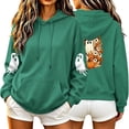thumbnail image 2 of Women's Fall Hoodies Floral Ghost Pumpkin Graphic Print Sweatshirts Long Sleeve Oversized Pullover Hooded Tops Casual Autumn Relaxed Fit Clothes, 2 of 7