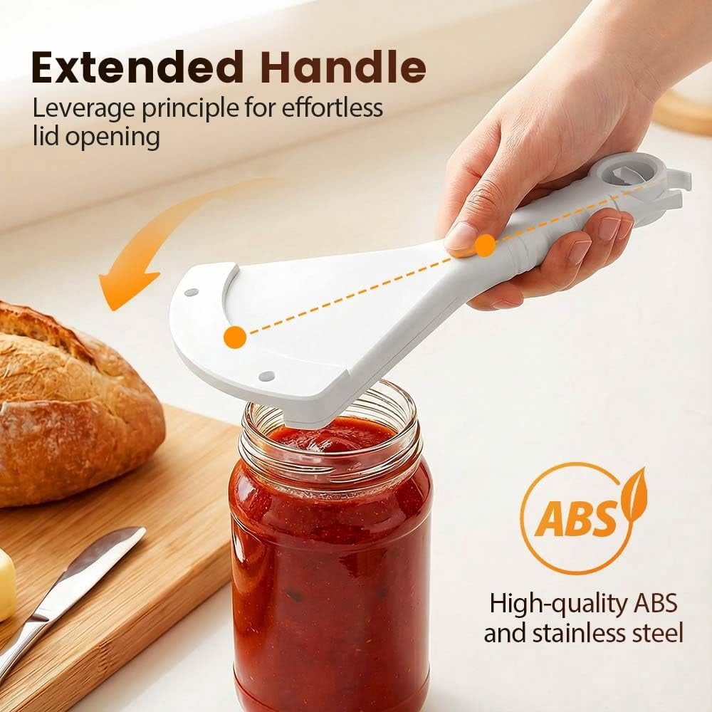Jar Opener Multi-Function Bottle Opener, 5 in 1 Manual Can Opener with Ergonomic Soft Handle, Easy Open Lid Tool for Weak Hands, Seniors, Arthritis, Low Strength, White