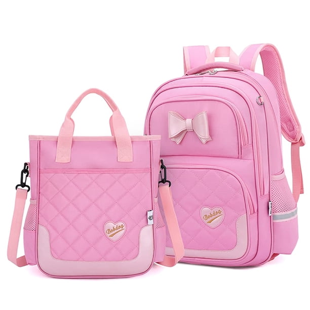 Bolsos escolares para niñas, 2Pcs mochila de estudiantes con lazo, Eleme
