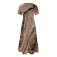 thumbnail image 5 of Penkiiy Women's Summer Marble Print Casual Short Sleeve Crewneck Basic Swing T Shirt Dress Flowy Beach Vacation Sundress S Khaki, 5 of 7