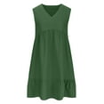 thumbnail image 6 of SMihono Womens Summer Short Sleeve Dresses V Neck Casual Solid Ruffle Tiered Layered Flowy A-Line Dress 2025 Beach Vacation Green S, 6 of 6