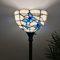 Tiffany Torch Floor Lamp White Stained Glass Flowers LED Bulb Included 12"W*12"D*66"H