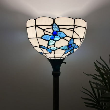 Tiffany Torch Floor Lamp White Stained Glass Flowers LED Bulb Included 12"W*12"D*66"H