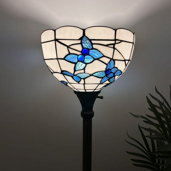 Tiffany Torch Floor Lamp White Stained Glass Flowers LED Bulb Included 12"W*12"D*66"H