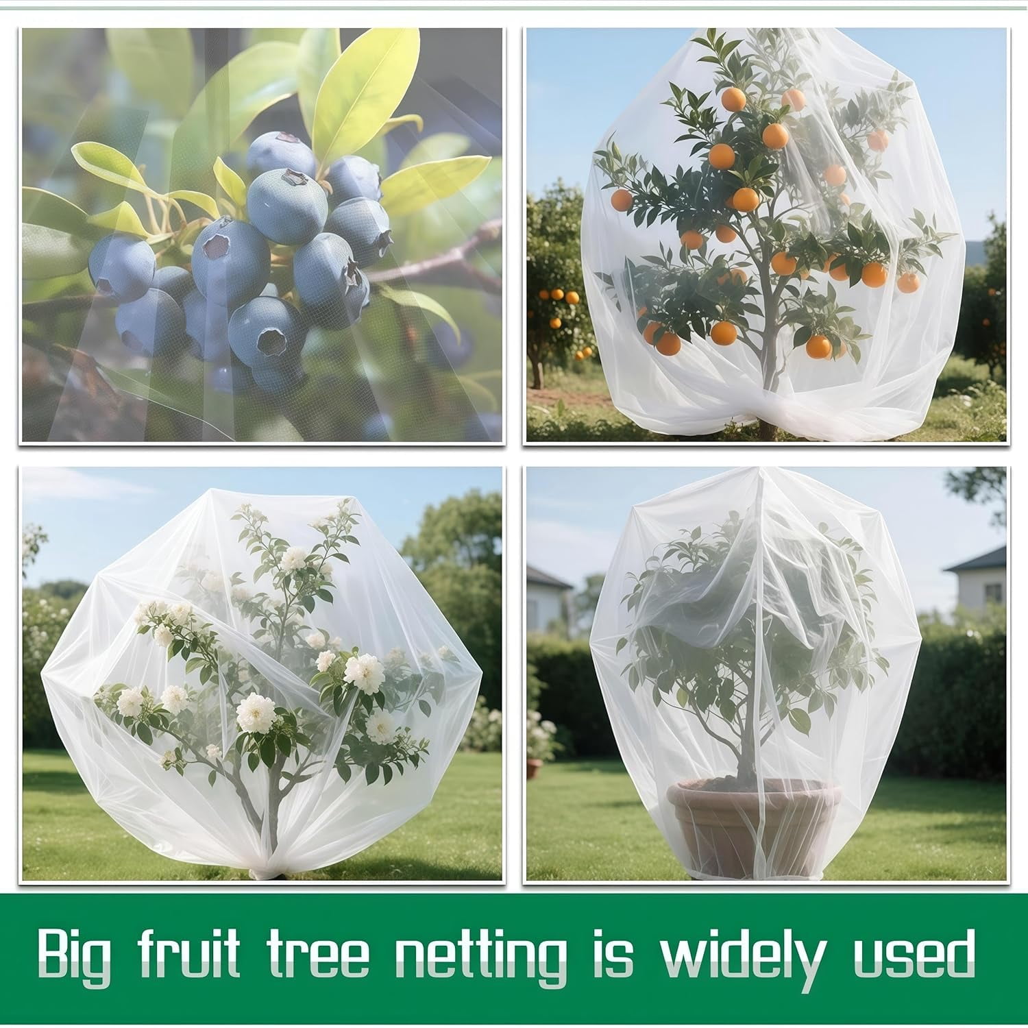 2 Pack Drawstring Blueberry Netting for Bushes - Easy Install Reusable Garden Netting, Protective Mesh for Fruit Trees & Tomato Plants, Blocks Birds, Squirrels & Insects