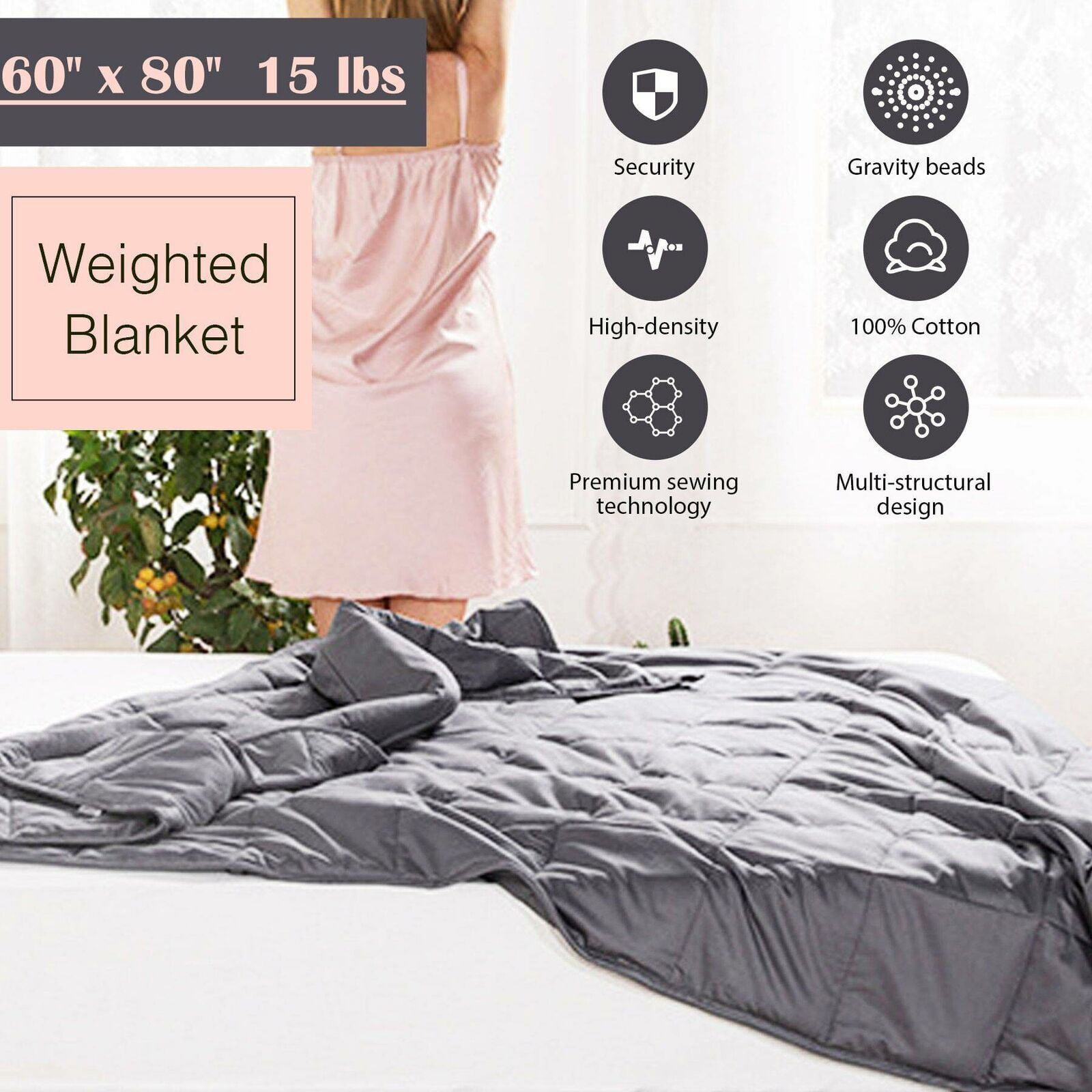 60x80" Weighted Blanket Full Queen Size Reduce Stress 15lb - Walmart