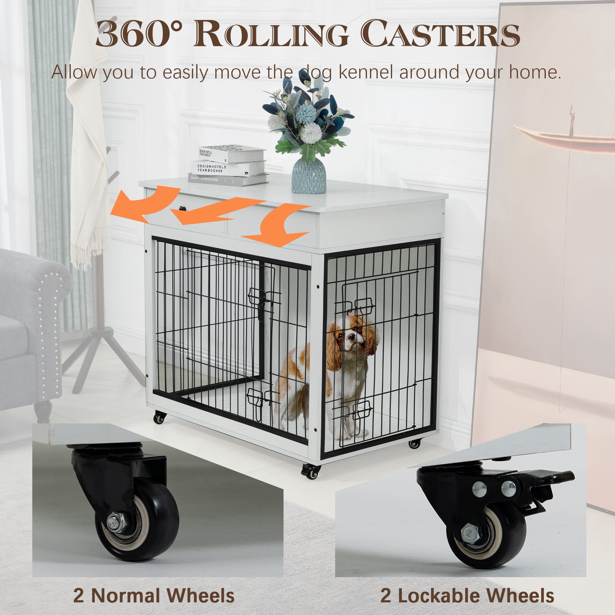 Pefilos 31" Wooden Dog Crate Furniture, Dog Kennel with Cushion, Indoor Dog House for Small Dog, Steel-Wire Dog Cage, Chew-Proof, Brown Pefilos 31" Wooden Dog Crate Furniture, Dog Kennel with Cushion, Indoor Dog House for Small Dog, Steel-Wire Dog Cage, Chew-Proof, Brown