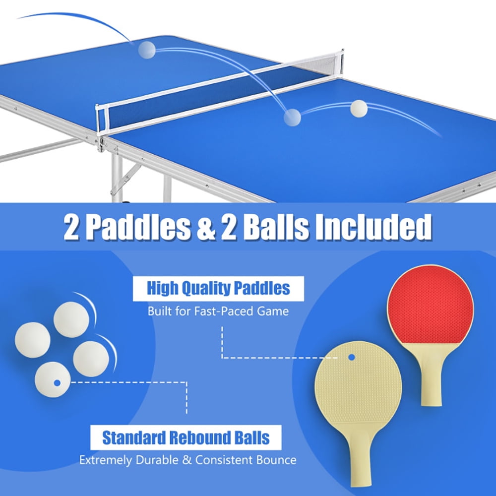 Topcobe 60 Inch Portable Tennis Ping Pong Folding Table with Accessories, Space Saver Table Tennis Table, Indoor Outdoor Play for Youth and Adults, Blue