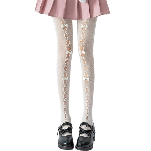 Yokua Women Hollow Out Hole Fishnet Pantyhose Handmade Bowknot Lolita Tights Stockings