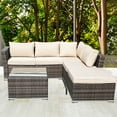 thumbnail image 2 of 4 Piece Outdoor Furniture Set, SEGMART 2022 Sectional Patio Sofa Set with Furniture Cover, All-Weather Outdoor PE Wicker Rattan Sofa Furniture Sets with Coffee Table, Ottoman, Cushions, Beige, S1759, 2 of 8