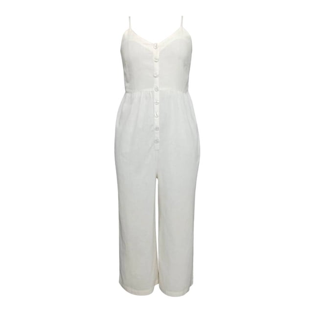 Vestido George para Mujer Jumpsuit Cuello V Botones Frontales Tirante Delgado Beige Talla M