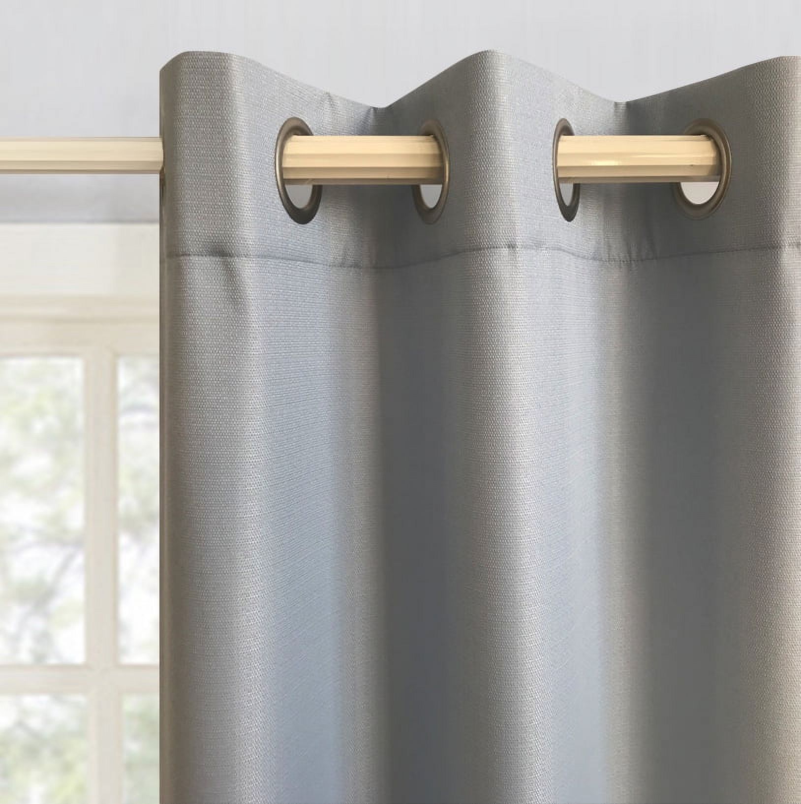 MAINSTAYS OLAN TEXTURED SOLID BLACKOUT GROMMET CURTAIN PANEL PAIR WINDOW TREATMENT, SET OF 2 ROOM DARKENING DRAPES FOR BEDROOM, SILVER, 37″ W X 84″ L