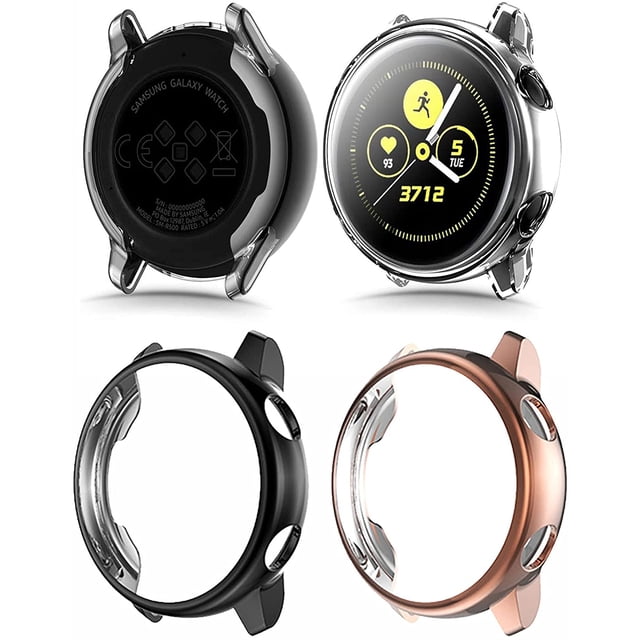 3 Packs Case Compatible with Galaxy Watch Active 2 40mmScreen Protector, Soft TPU Bumper Full Around Screen Protector Cover for Samsung Galaxy Watch Active 40mm 44mm #04 (Black/Rose Gold/Clear) 40mm