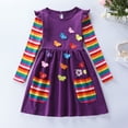 thumbnail image 2 of Mikilon Toddler Girls Long Sleeve Dress Stripe Rainbow Ruffle Cotton Casual Tunic Shirt Fall Winter School Dress, 2 of 9